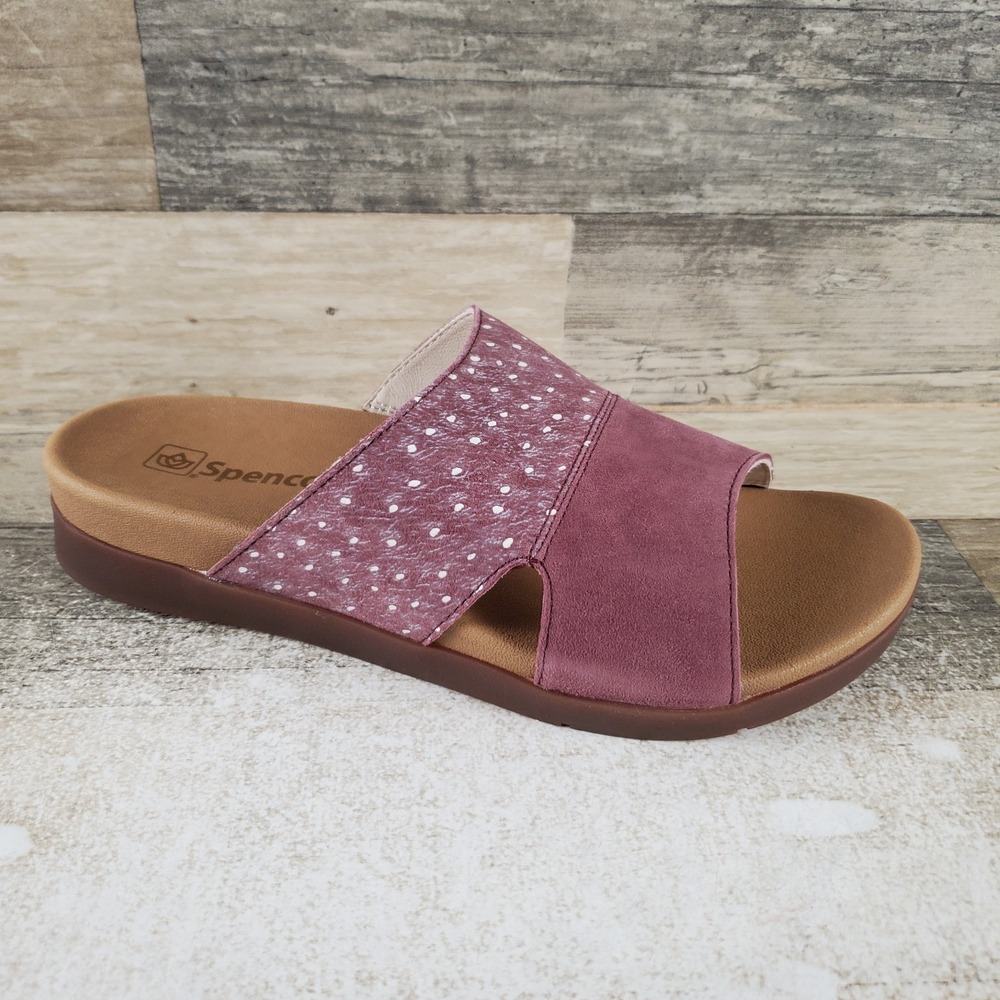 Spenco Dawn Ostrich Womens Slide Sandals Sz 8.5 B Suede Leather Slip On